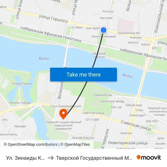 Ул. Зинаиды Конопляновой to Тверской Государственный Медицинский Университет map