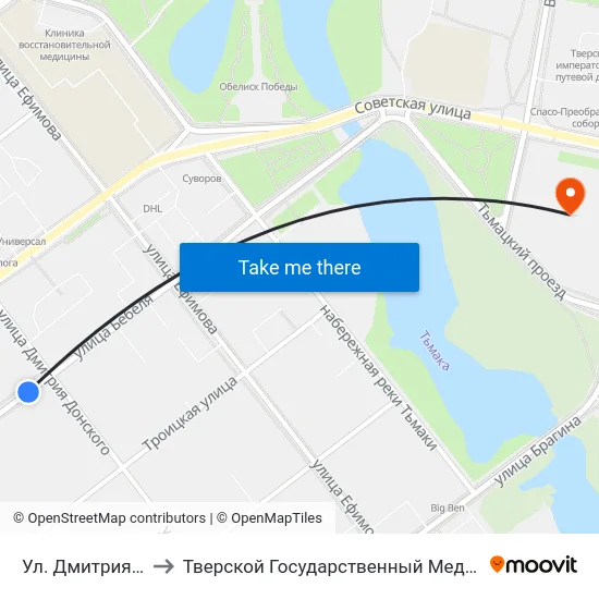 Ул. Дмитрия Донского to Тверской Государственный Медицинский Университет map