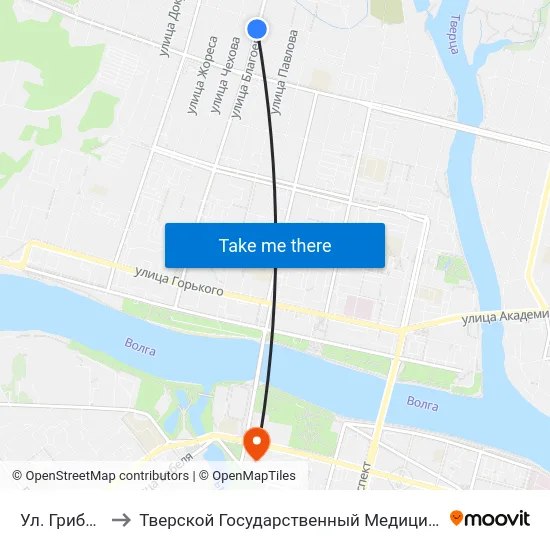 Ул. Грибоедова to Тверской Государственный Медицинский Университет map