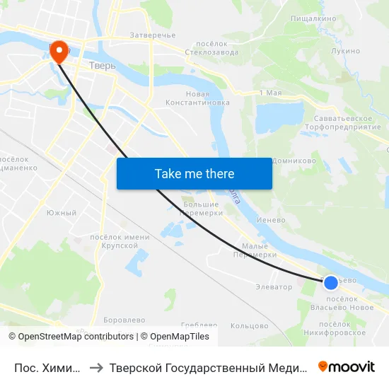 Пос. Химинститута to Тверской Государственный Медицинский Университет map