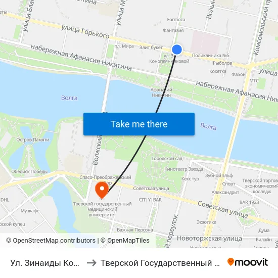 Ул. Зинаиды Конноплянниковой to Тверской Государственный Медицинский Университет map