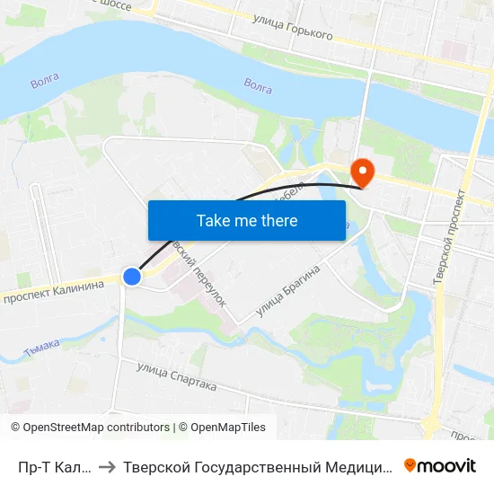 Пр-Т Калинина to Тверской Государственный Медицинский Университет map