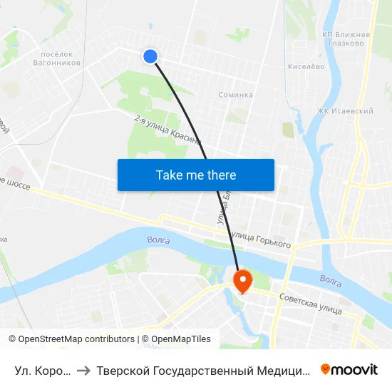 Ул. Короленко to Тверской Государственный Медицинский Университет map