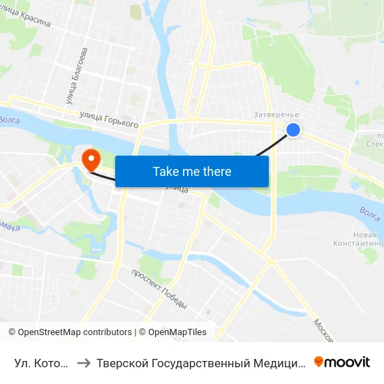 Ул. Котовского to Тверской Государственный Медицинский Университет map