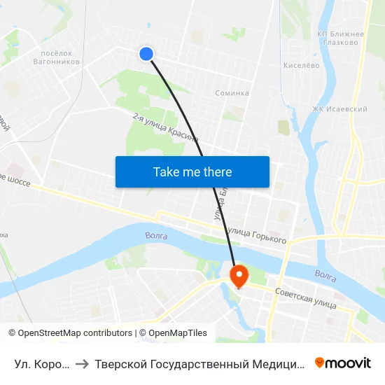 Ул. Короленко to Тверской Государственный Медицинский Университет map