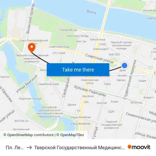 Пл. Ленина to Тверской Государственный Медицинский Университет map