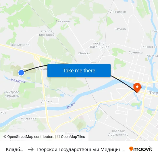 Кладбище-2 to Тверской Государственный Медицинский Университет map