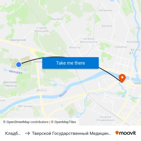 Кладбище-2 to Тверской Государственный Медицинский Университет map