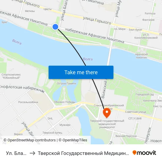 Ул. Благоева to Тверской Государственный Медицинский Университет map