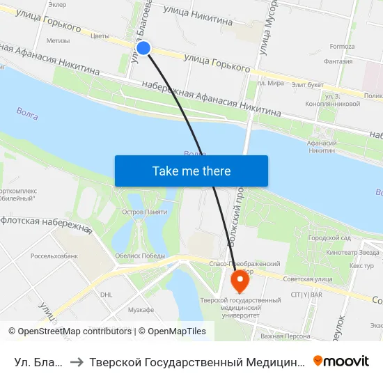 Ул. Благоева to Тверской Государственный Медицинский Университет map