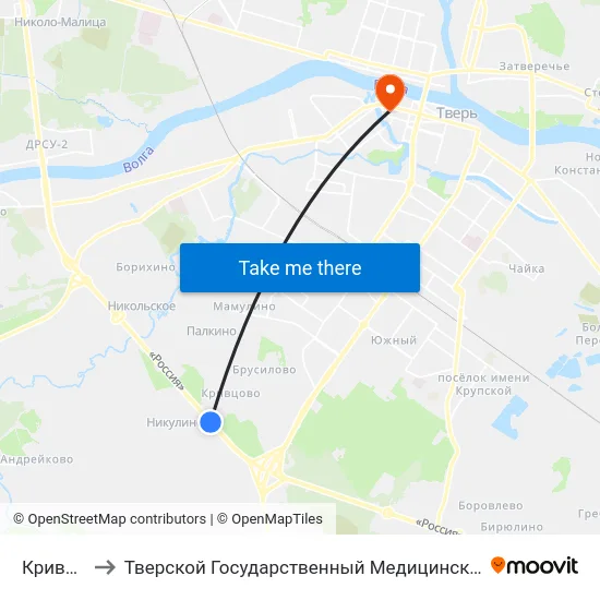 Кривцово to Тверской Государственный Медицинский Университет map
