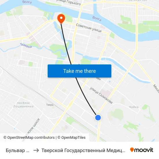 Бульвар Цанова to Тверской Государственный Медицинский Университет map