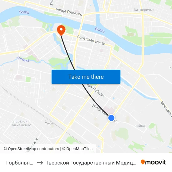 Горбольница №6 to Тверской Государственный Медицинский Университет map