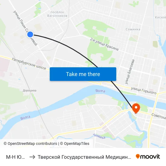 М-Н Юность to Тверской Государственный Медицинский Университет map