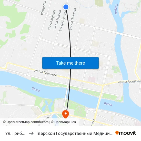 Ул. Грибоедова to Тверской Государственный Медицинский Университет map