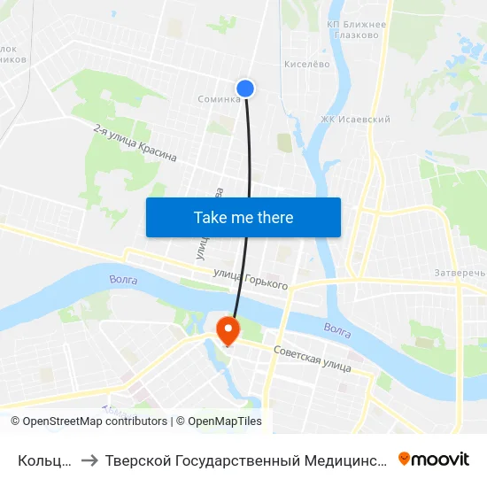 Кольцевая to Тверской Государственный Медицинский Университет map