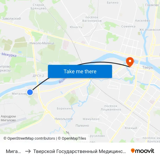 Мигалово to Тверской Государственный Медицинский Университет map