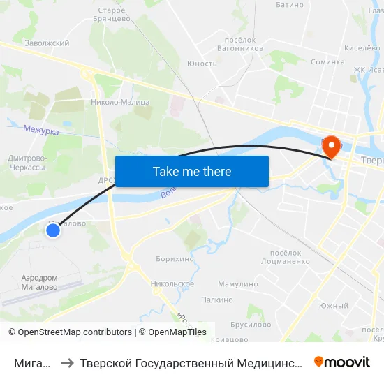 Мигалово to Тверской Государственный Медицинский Университет map
