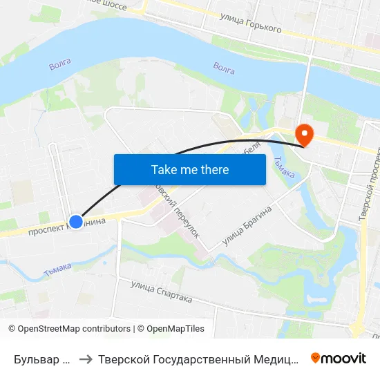 Бульвар Ногина to Тверской Государственный Медицинский Университет map