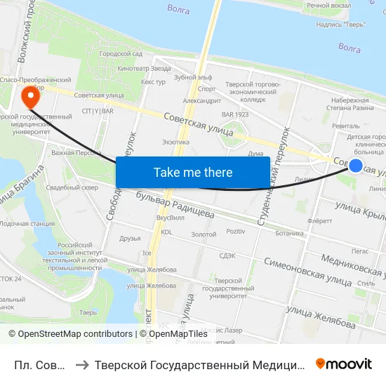 Пл. Советская to Тверской Государственный Медицинский Университет map