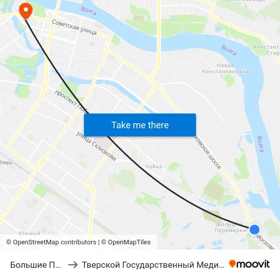 Большие Перемерки to Тверской Государственный Медицинский Университет map