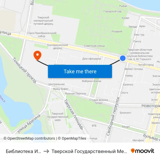 Библиотека Им. Горького to Тверской Государственный Медицинский Университет map
