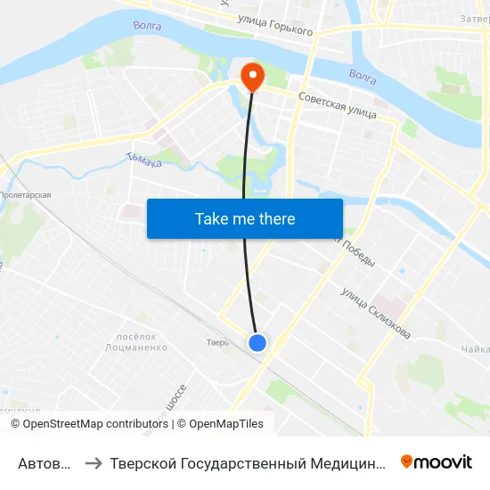 Автовокзал to Тверской Государственный Медицинский Университет map