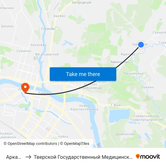Аркатово to Тверской Государственный Медицинский Университет map