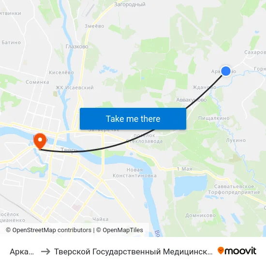 Аркатово to Тверской Государственный Медицинский Университет map