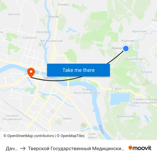 Дачи-2 to Тверской Государственный Медицинский Университет map