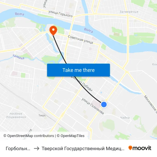 Горбольница №6 to Тверской Государственный Медицинский Университет map