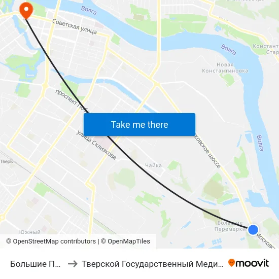 Большие Перемерки to Тверской Государственный Медицинский Университет map