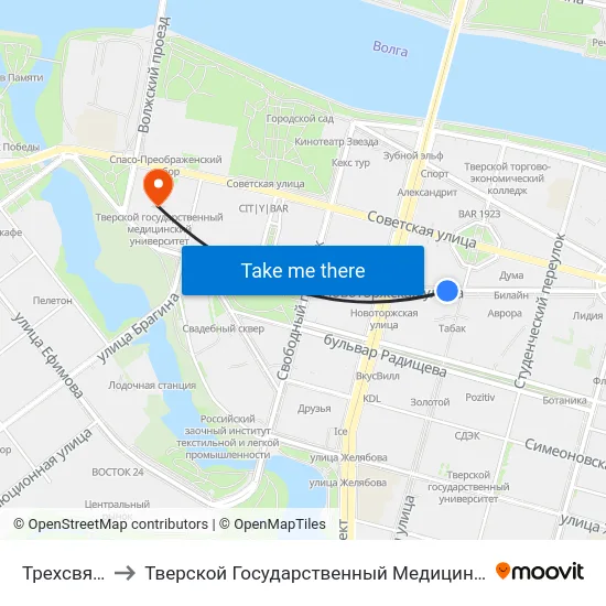 Трехсвятская to Тверской Государственный Медицинский Университет map