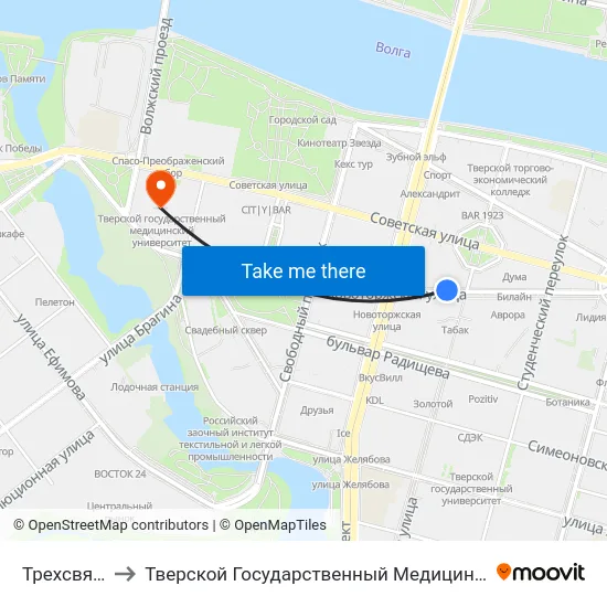 Трехсвятская to Тверской Государственный Медицинский Университет map