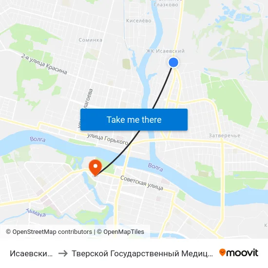 Исаевский Ручей to Тверской Государственный Медицинский Университет map