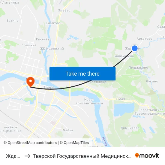 Жданово to Тверской Государственный Медицинский Университет map