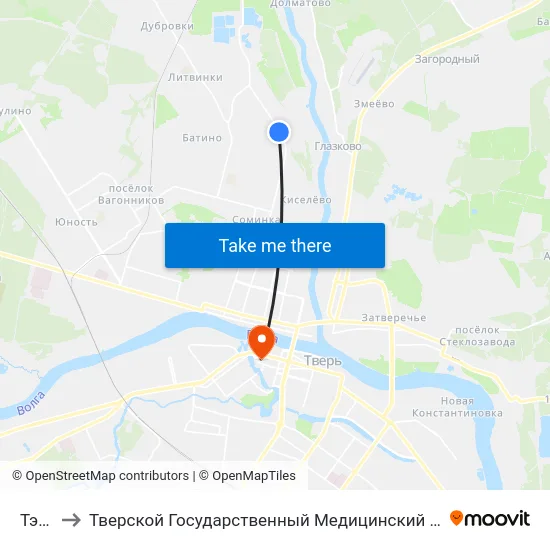 Тэц-3 to Тверской Государственный Медицинский Университет map