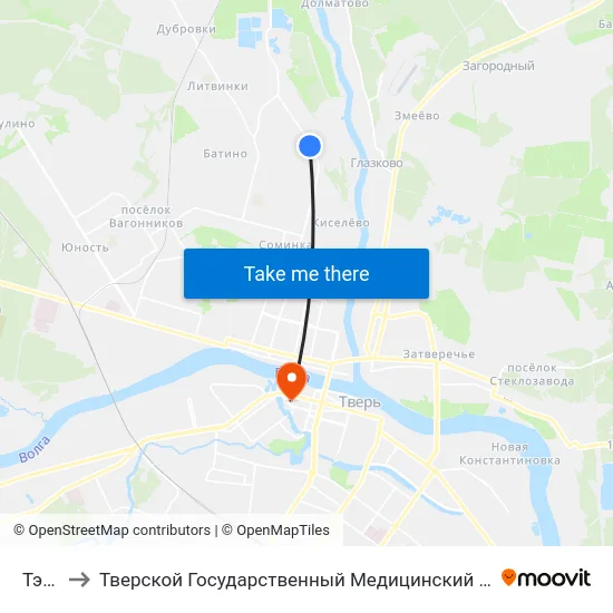 Тэц-3 to Тверской Государственный Медицинский Университет map