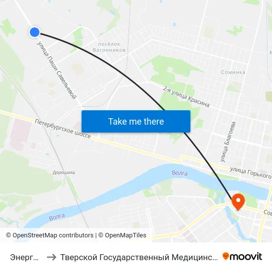 Энергомаш to Тверской Государственный Медицинский Университет map