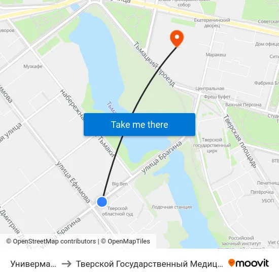 Универмаг 'Тверь' to Тверской Государственный Медицинский Университет map