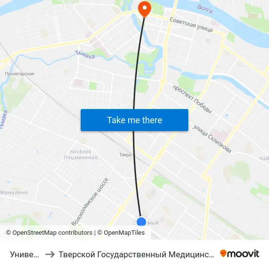 Универсам to Тверской Государственный Медицинский Университет map