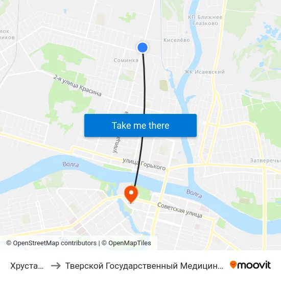 Хрустальная to Тверской Государственный Медицинский Университет map