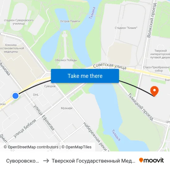 Суворовское Училище to Тверской Государственный Медицинский Университет map