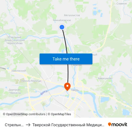 Стрельниково to Тверской Государственный Медицинский Университет map