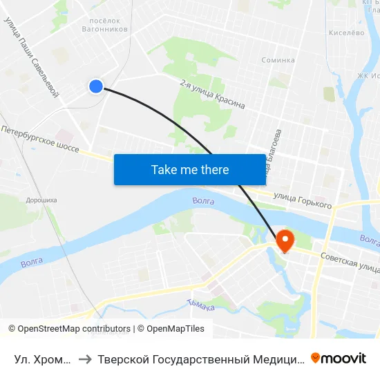 Ул. Хромова, 25 to Тверской Государственный Медицинский Университет map