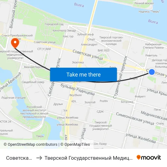Советская Улица to Тверской Государственный Медицинский Университет map