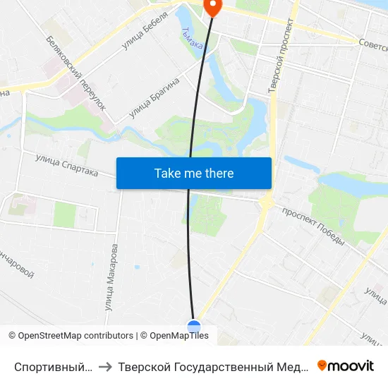 Спортивный Переулок to Тверской Государственный Медицинский Университет map