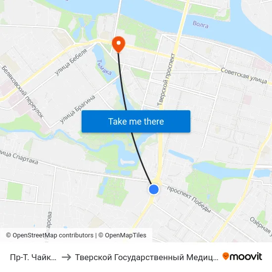 Пр-Т. Чайковского to Тверской Государственный Медицинский Университет map