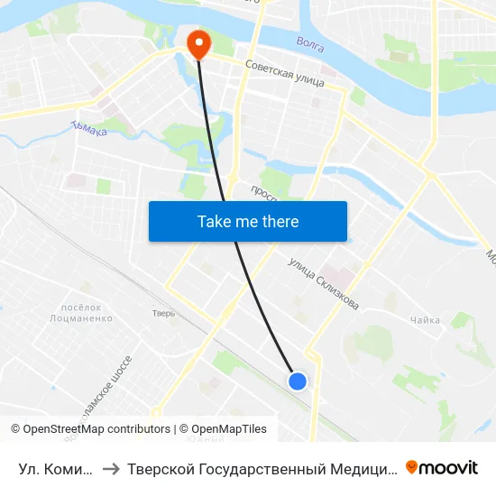 Ул. Коминтерна to Тверской Государственный Медицинский Университет map