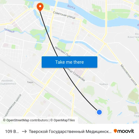 109 Ветка to Тверской Государственный Медицинский Университет map